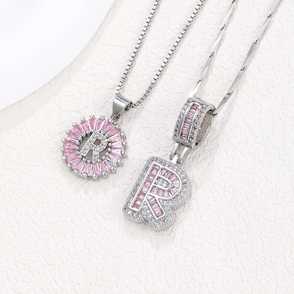 【Limit Edition Color-Pink】2 Pack - Initial Letter Pendant Necklaces