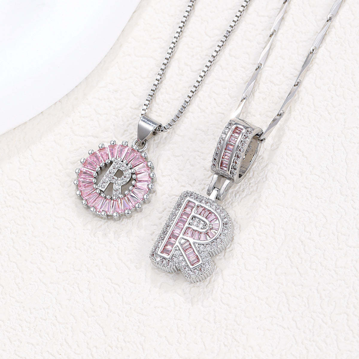 【Limit Edition Color-Pink】2 Pack - Initial Letter Pendant Necklaces