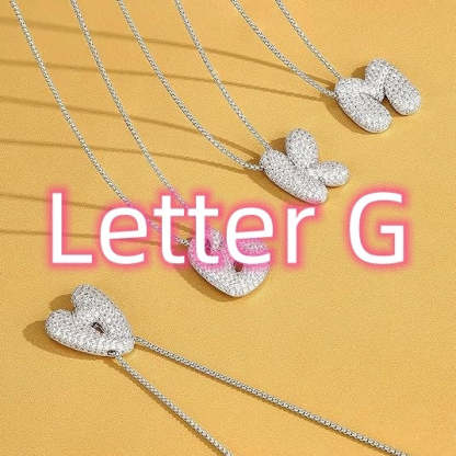 Brass Zircon Balloon English Letter Necklace