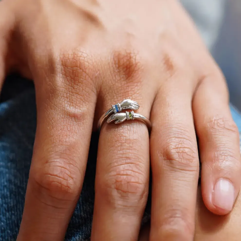 FOR GRANDDAUGHTER - ALWAYS KEEP ME IN YOUR HEART CUSTOM BIRTHSTONE HUG ADJUSTABLE RING