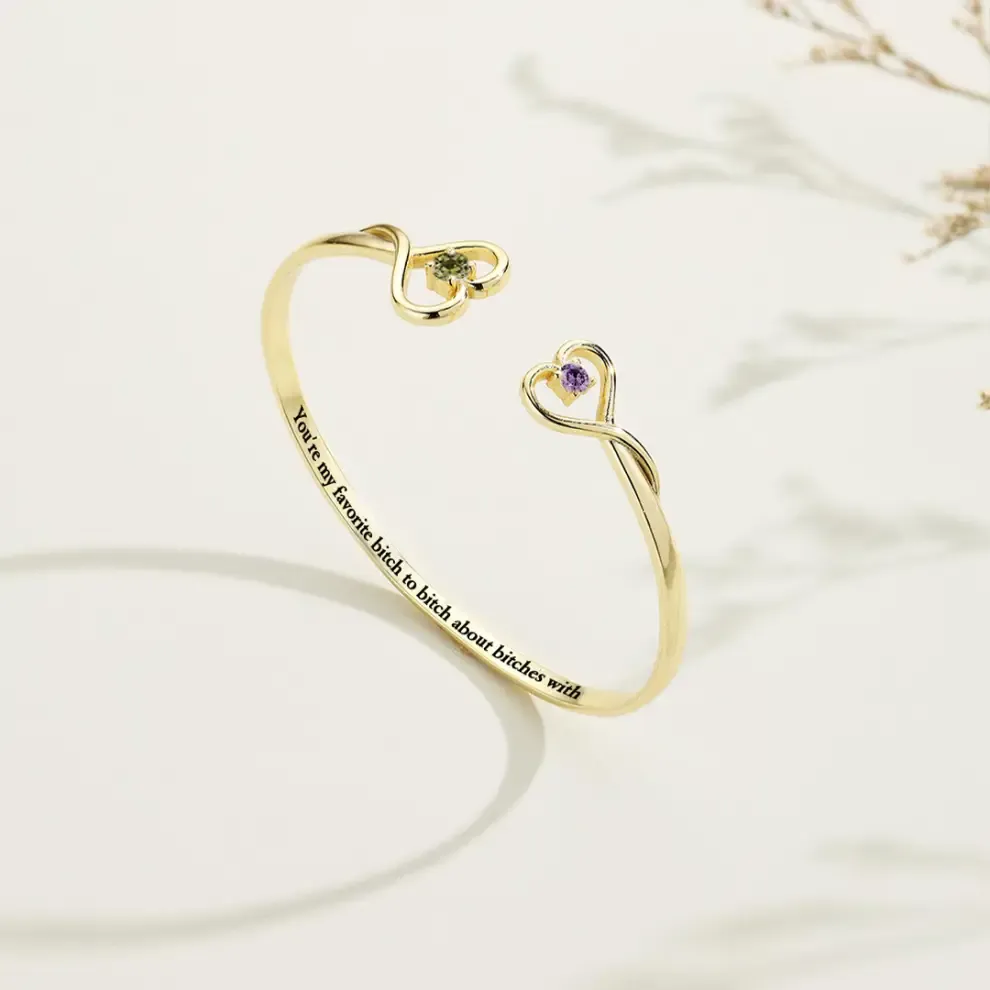 [⚡49% OFF] For Friend - You're My Favorite Bitch Double Hearts Custom Birthstones Bracelet