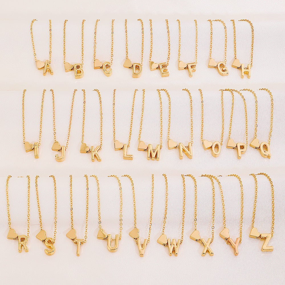 🔥🔥Tiny Initial Necklaces Golden Heart Letter A-Z