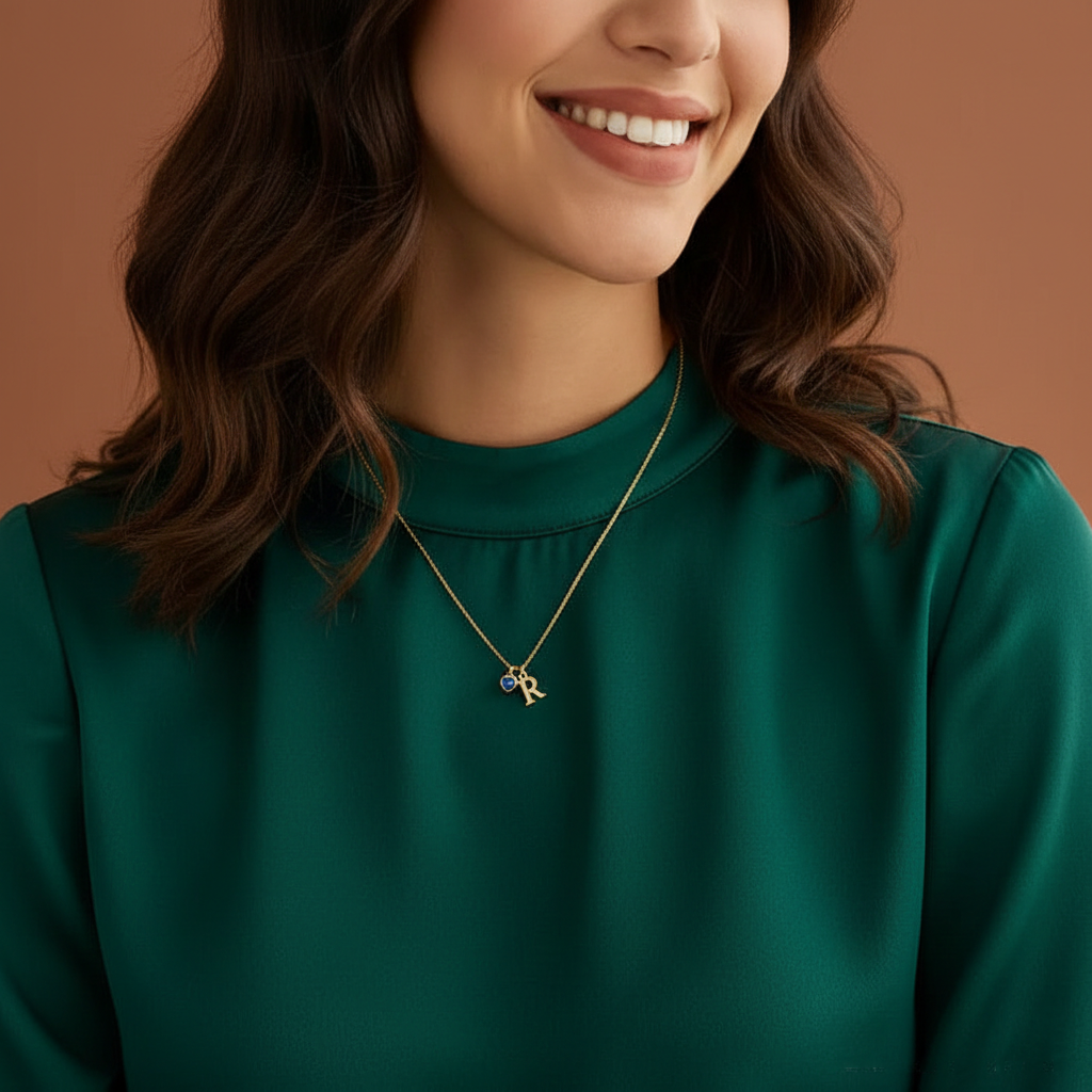 Initial Necklace with Heart Birthstone – Custom Handcrafted Jewellery