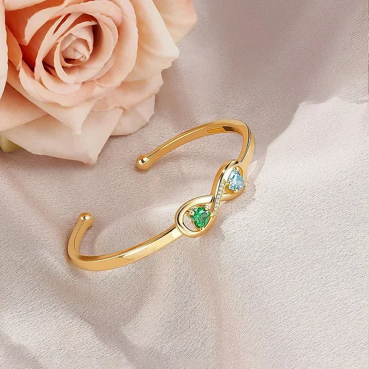 FOR GRANDDAUGHTER - CUSTOMIZED DOUBLE BIRTHSTONES INFINITY OPEN BRACELET