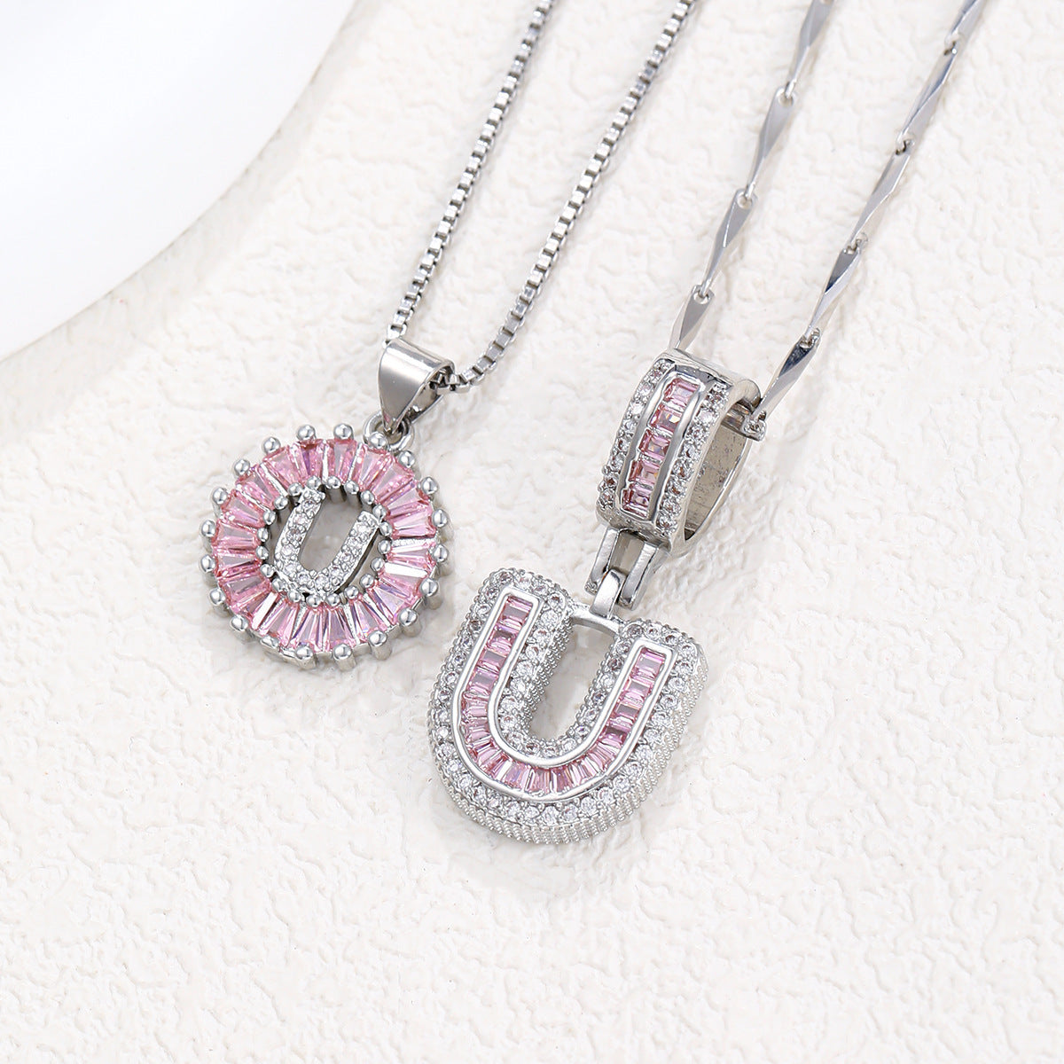 【Limit Edition Color-Pink】2 Pack - Initial Letter Pendant Necklaces