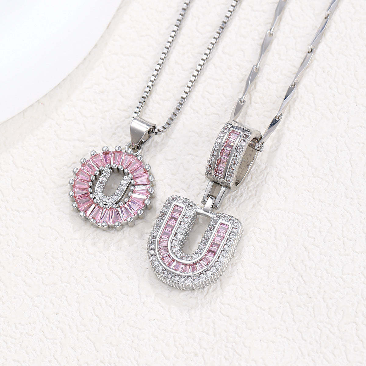【Limit Edition Color-Pink】2 Pack - Initial Letter Pendant Necklaces