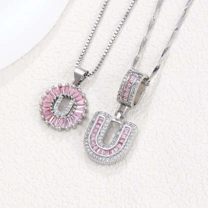 【Limit Edition Color-Pink】2 Pack - Initial Letter Pendant Necklaces