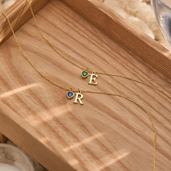 Initial Necklace with Heart Birthstone – Custom Handcrafted Jewellery