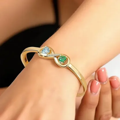 FOR GRANDDAUGHTER - CUSTOMIZED DOUBLE BIRTHSTONES INFINITY OPEN BRACELET
