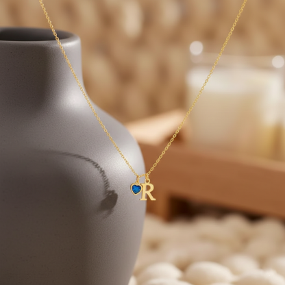 Initial Necklace with Heart Birthstone – Custom Handcrafted Jewellery