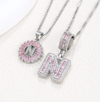 【Limit Edition Color-Pink】2 Pack - Initial Letter Pendant Necklaces