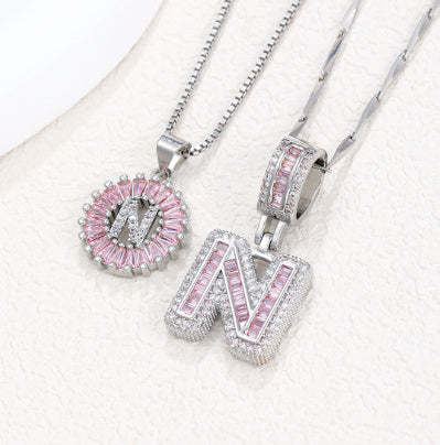【Limit Edition Color-Pink】2 Pack - Initial Letter Pendant Necklaces