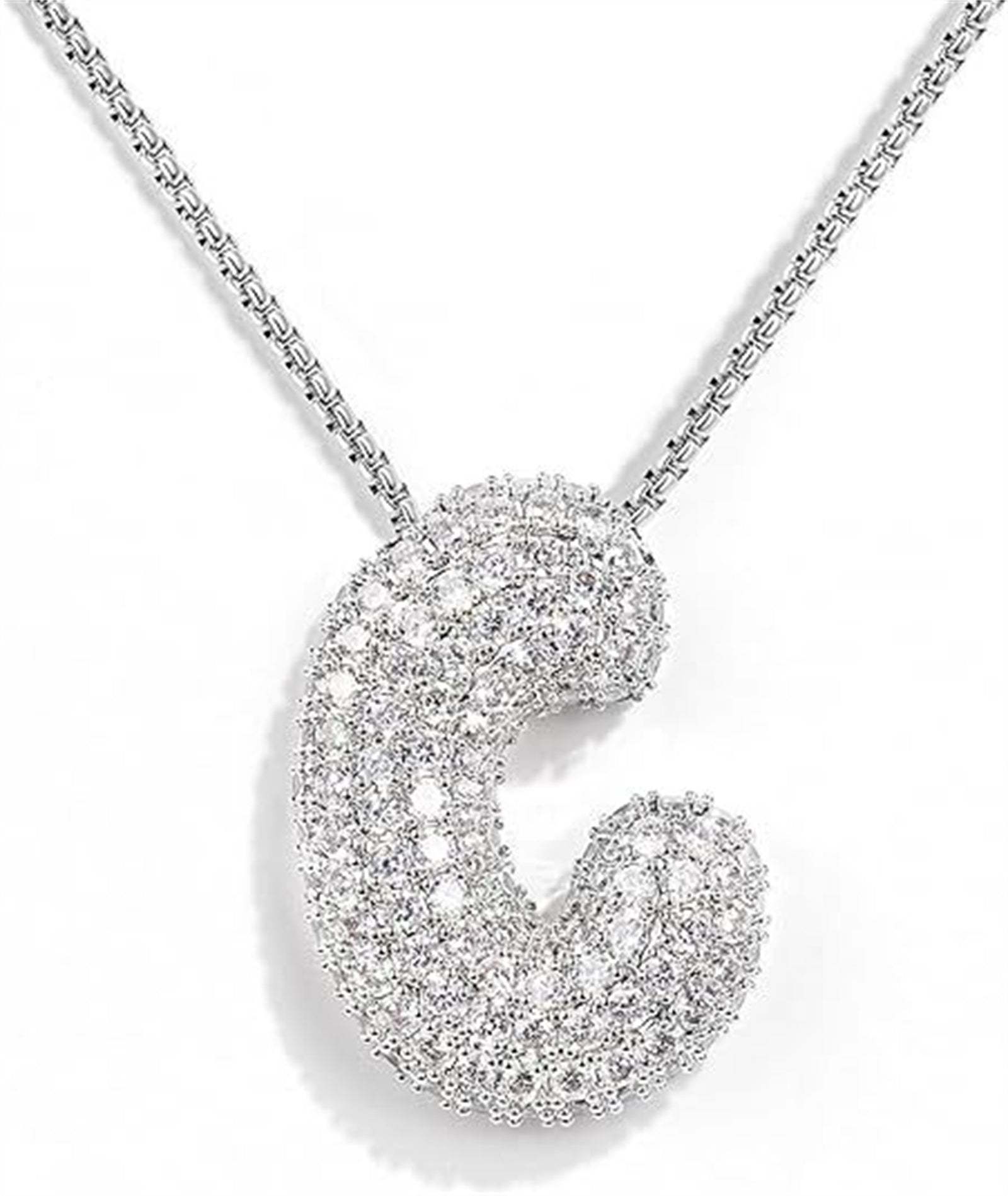 Brass Zircon Balloon English Letter Necklace