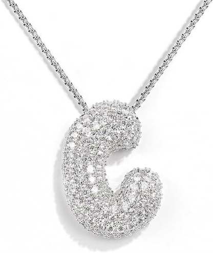 Brass Zircon Balloon English Letter Necklace