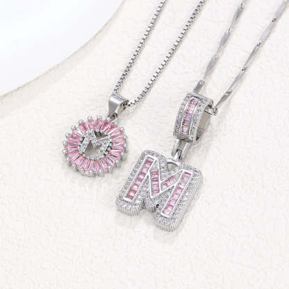 【Limit Edition Color-Pink】2 Pack - Initial Letter Pendant Necklaces