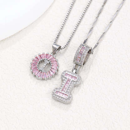 【Limit Edition Color-Pink】2 Pack - Initial Letter Pendant Necklaces