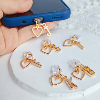 ⏰$9.99 ONLY ONE DAY🔥A-Z Letter Pendant Stylish Heart-Shaped Charging Port Dust Cover