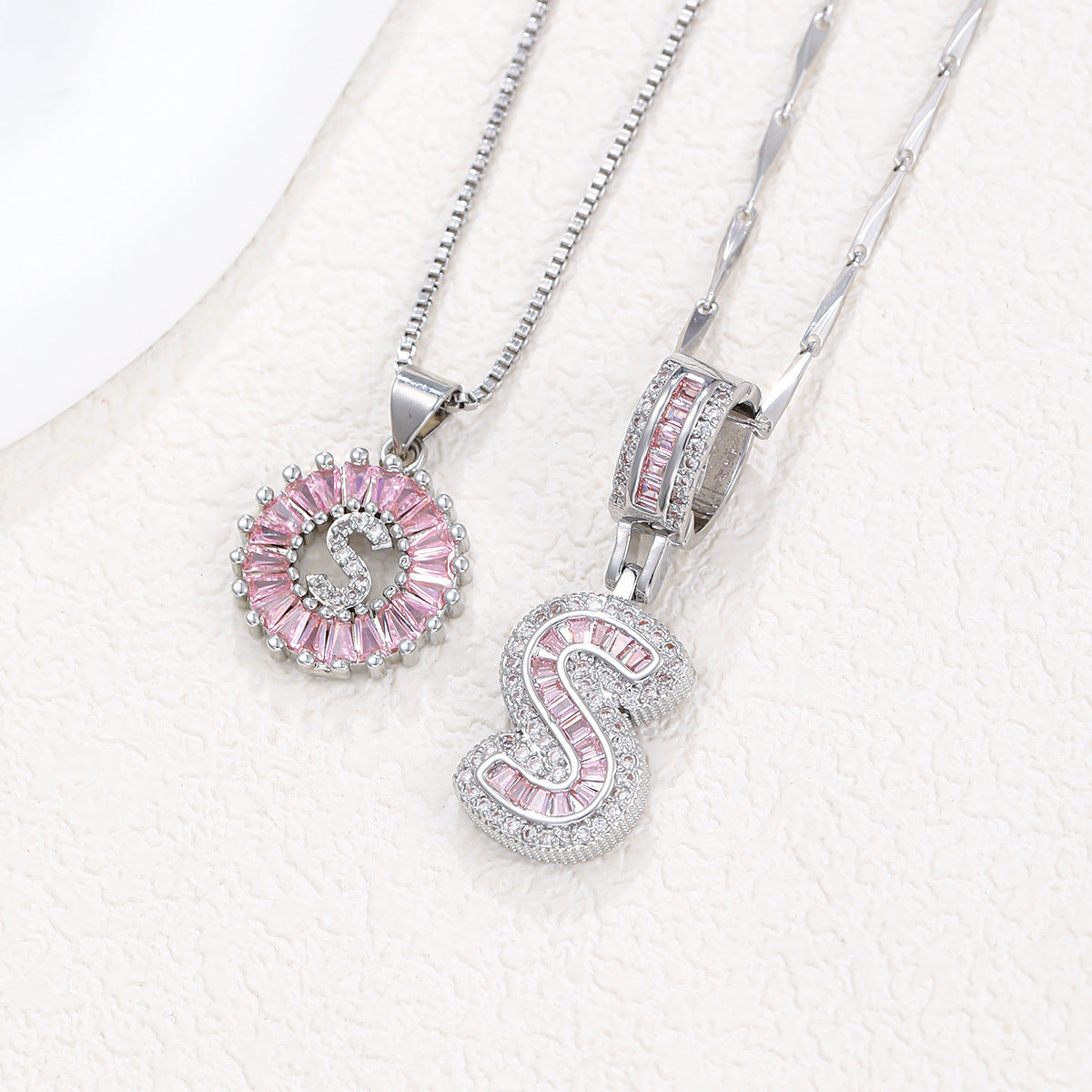【Limit Edition Color-Pink】2 Pack - Initial Letter Pendant Necklaces