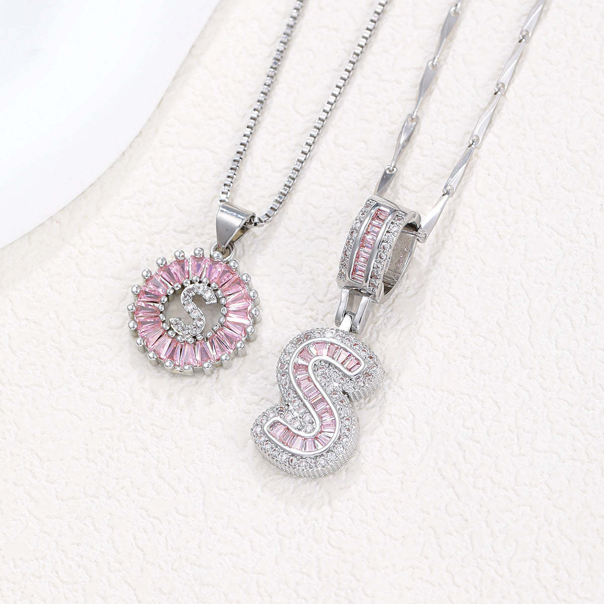 【Limit Edition Color-Pink】2 Pack - Initial Letter Pendant Necklaces
