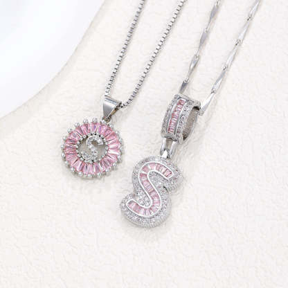 【Limit Edition Color-Pink】2 Pack - Initial Letter Pendant Necklaces
