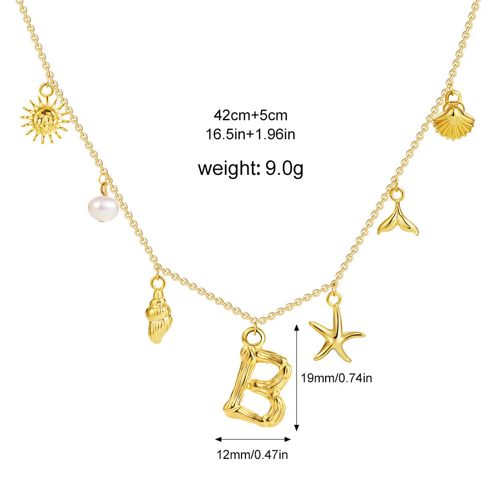 🐚Shell Starfish Initial Letter Pendant Necklaces