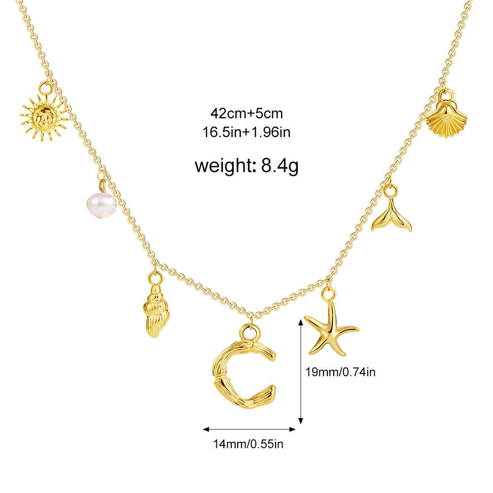 🐚Shell Starfish Initial Letter Pendant Necklaces