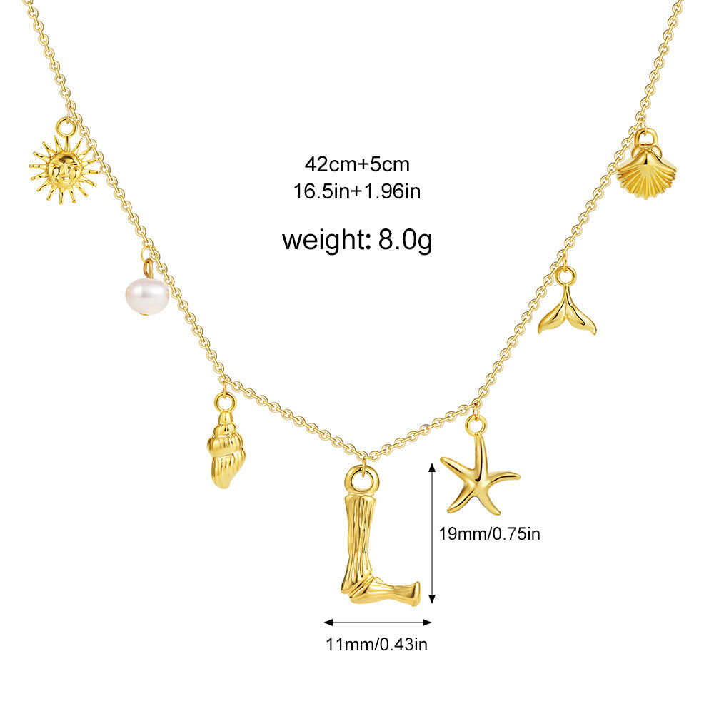 🐚Shell Starfish Initial Letter Pendant Necklaces