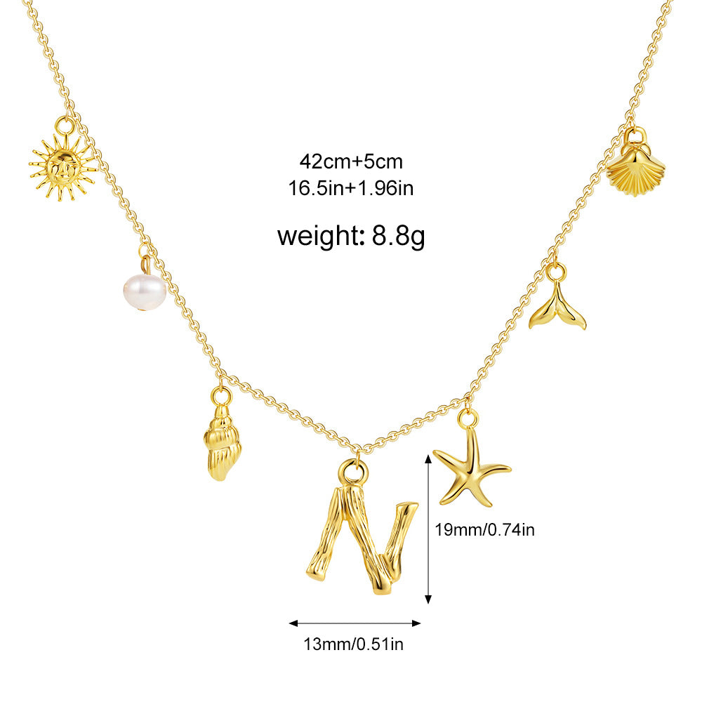 🐚Shell Starfish Initial Letter Pendant Necklaces