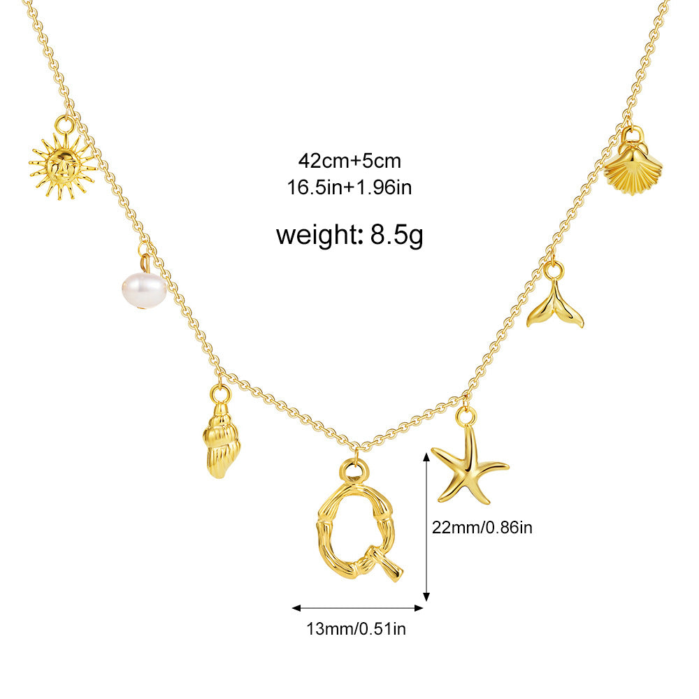 🐚Shell Starfish Initial Letter Pendant Necklaces