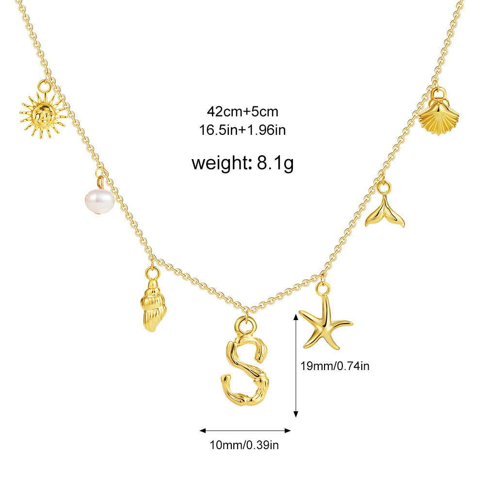 🐚Shell Starfish Initial Letter Pendant Necklaces