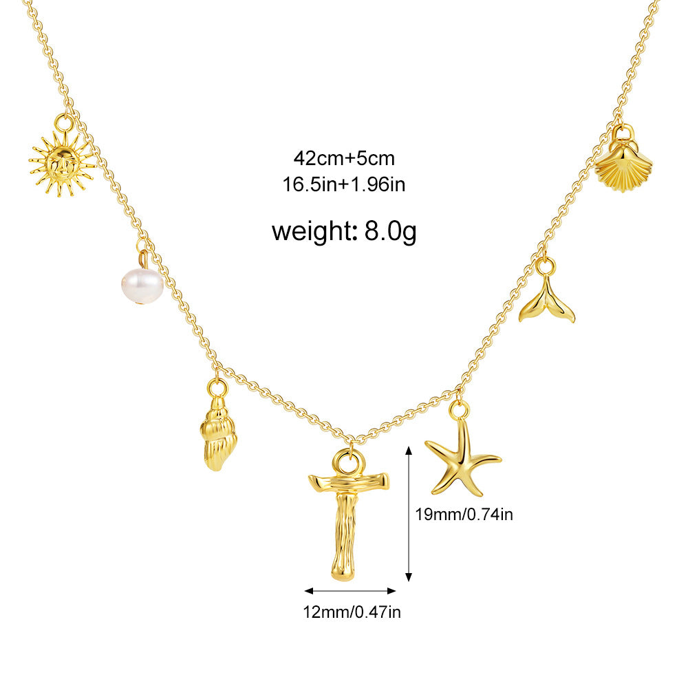 🐚Shell Starfish Initial Letter Pendant Necklaces