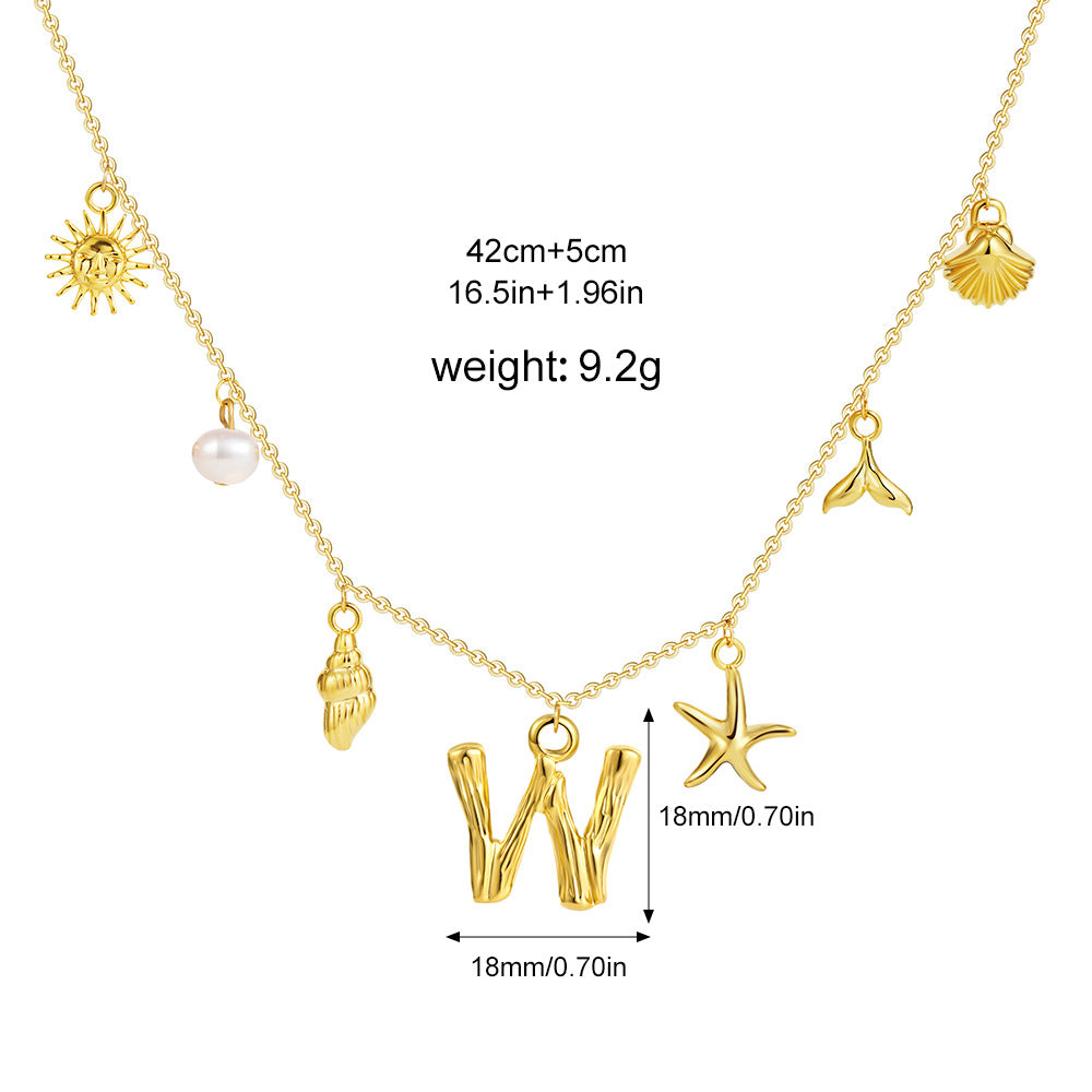🐚Shell Starfish Initial Letter Pendant Necklaces