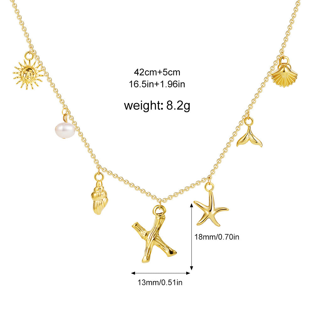 🐚Shell Starfish Initial Letter Pendant Necklaces
