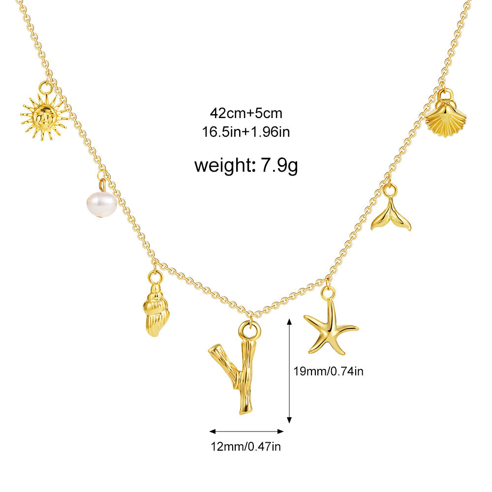 🐚Shell Starfish Initial Letter Pendant Necklaces