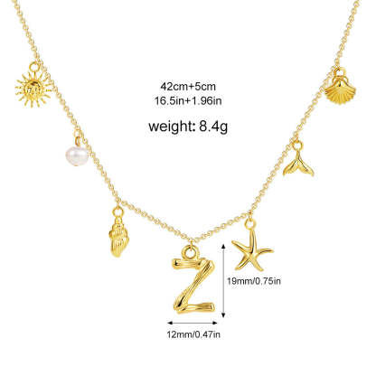 🐚Shell Starfish Initial Letter Pendant Necklaces