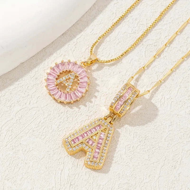【Limit Edition Color-Pink】2 Pack - Initial Letter Pendant Necklaces