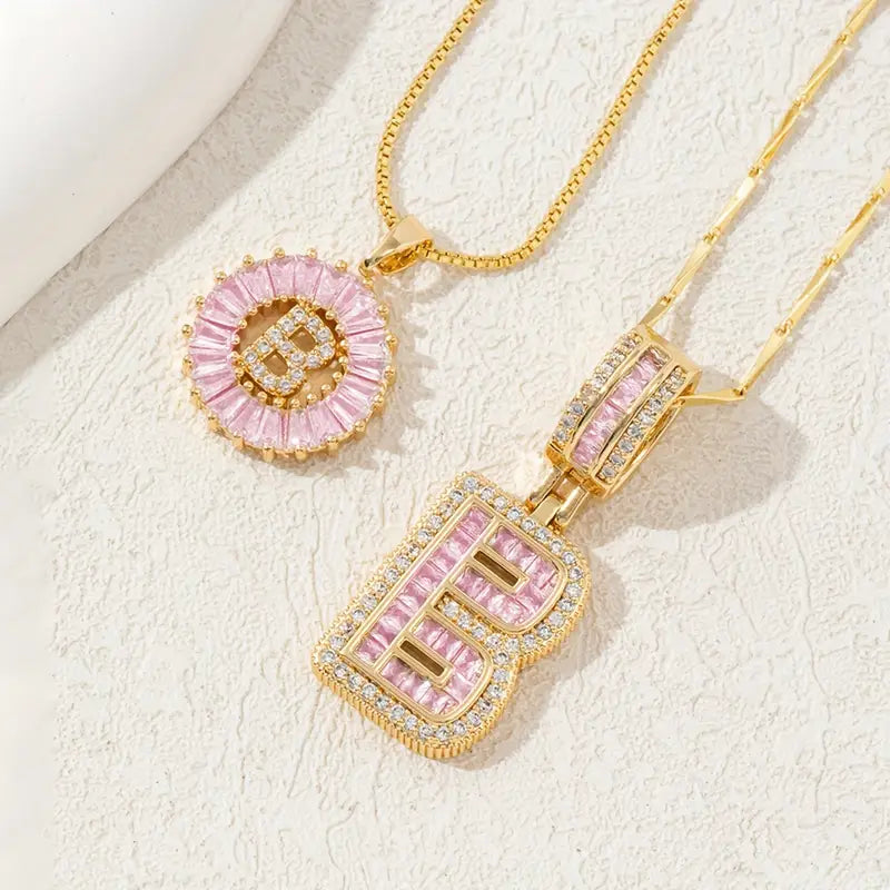 【Limit Edition Color-Pink】2 Pack - Initial Letter Pendant Necklaces