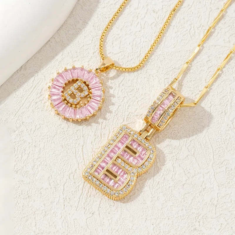【Limit Edition Color-Pink】2 Pack - Initial Letter Pendant Necklaces