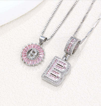 【Limit Edition Color-Pink】2 Pack - Initial Letter Pendant Necklaces