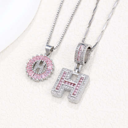 【Limit Edition Color-Pink】2 Pack - Initial Letter Pendant Necklaces