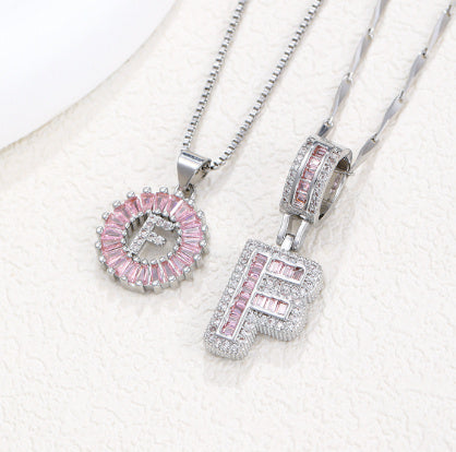 【Limit Edition Color-Pink】2 Pack - Initial Letter Pendant Necklaces