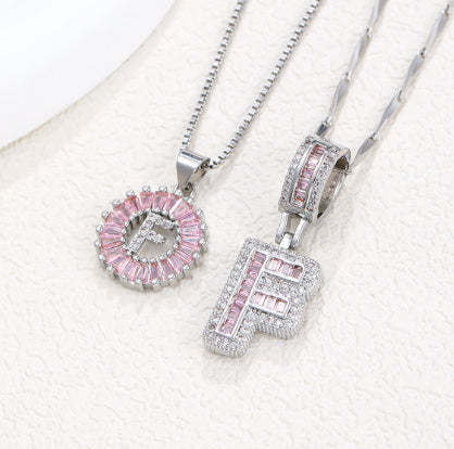 【Limit Edition Color-Pink】2 Pack - Initial Letter Pendant Necklaces