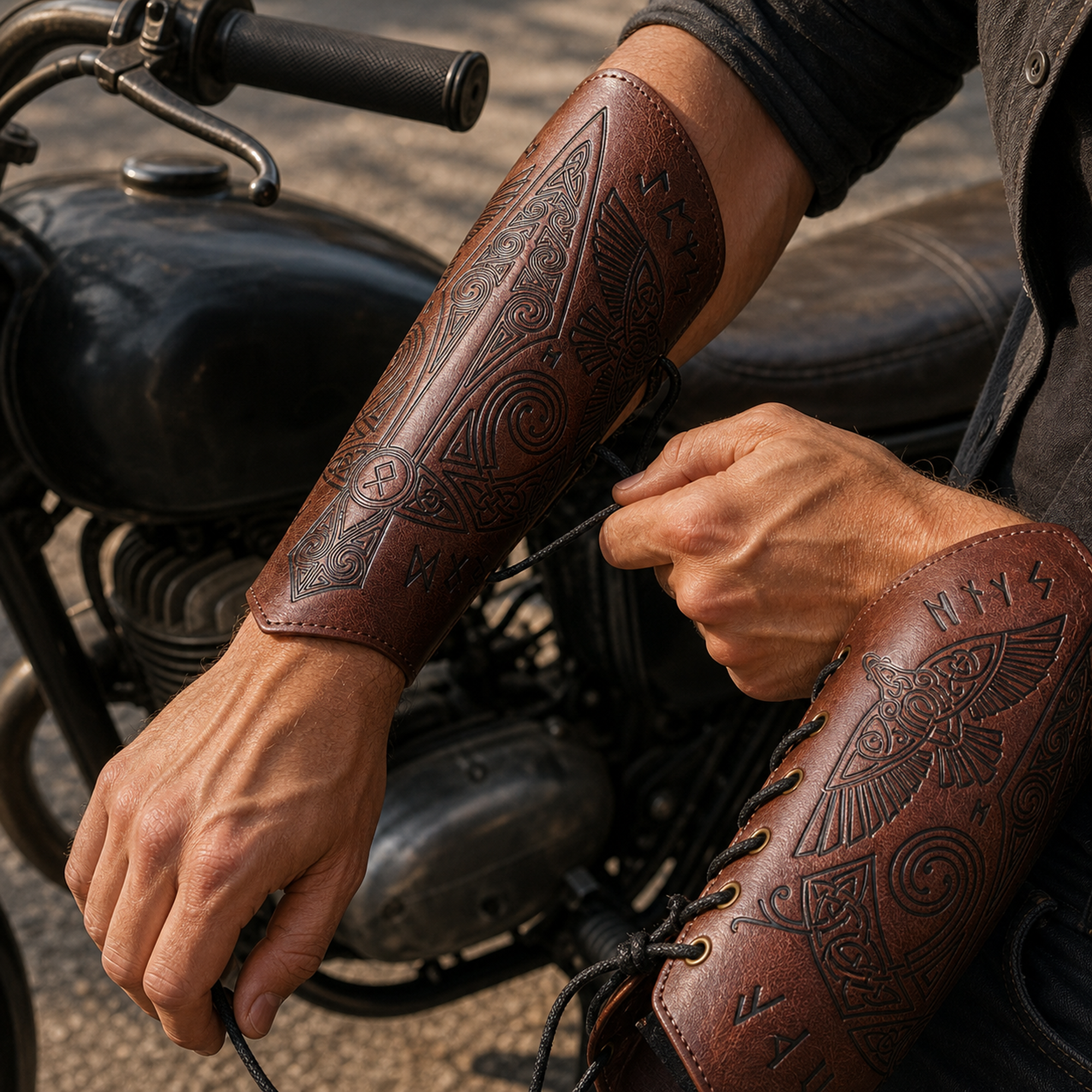 Viking Celtic Embossed Leather Bracers