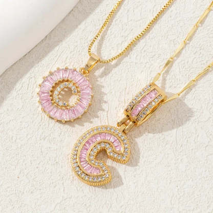 【Limit Edition Color-Pink】2 Pack - Initial Letter Pendant Necklaces