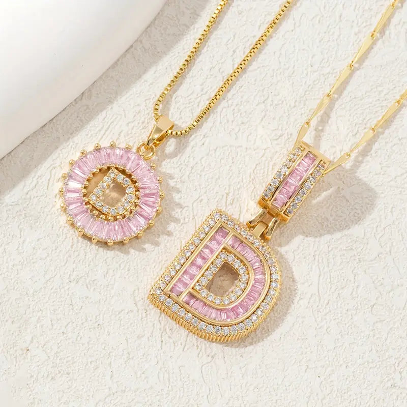 【Limit Edition Color-Pink】2 Pack - Initial Letter Pendant Necklaces