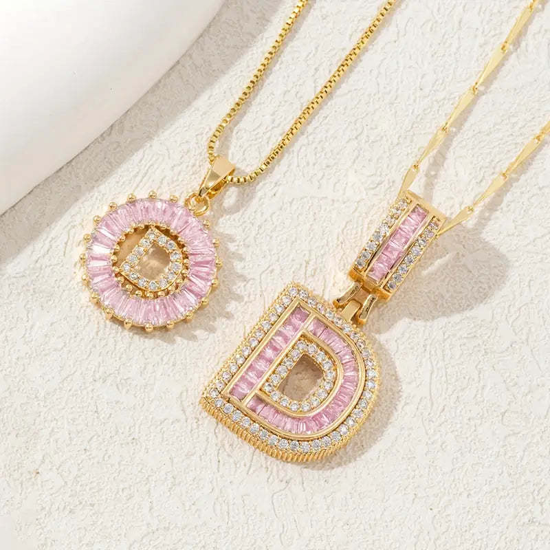 【Limit Edition Color-Pink】2 Pack - Initial Letter Pendant Necklaces
