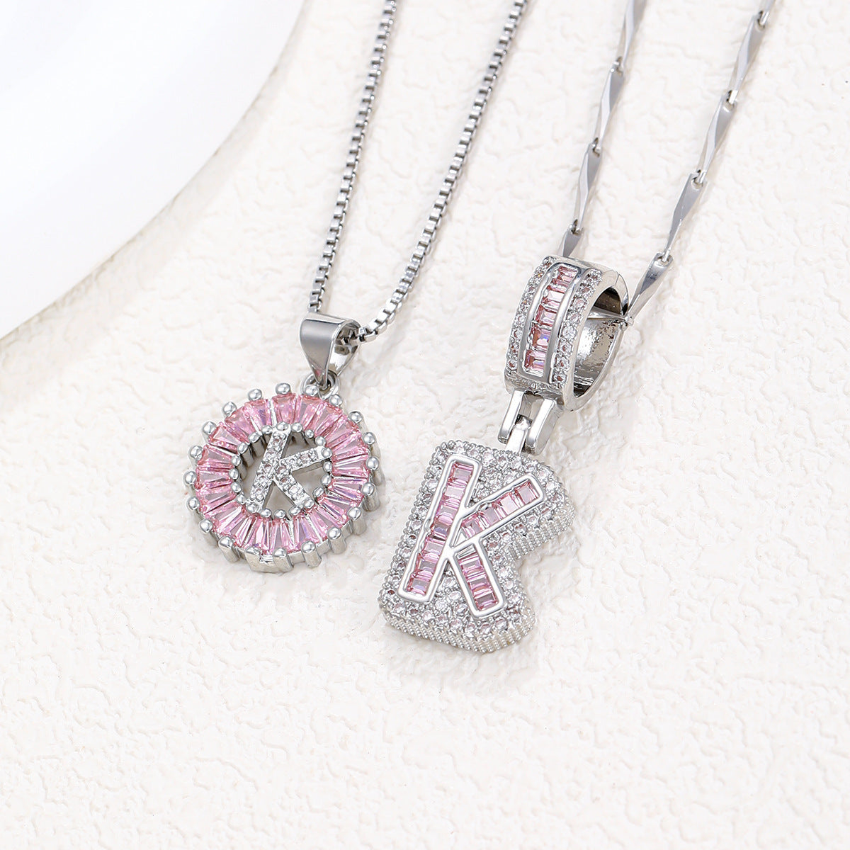 【Limit Edition Color-Pink】2 Pack - Initial Letter Pendant Necklaces