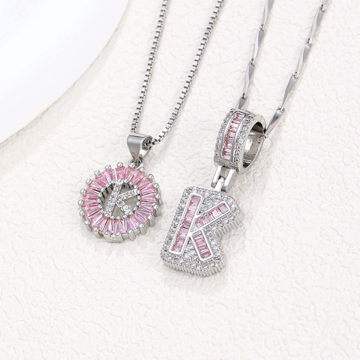 【Limit Edition Color-Pink】2 Pack - Initial Letter Pendant Necklaces