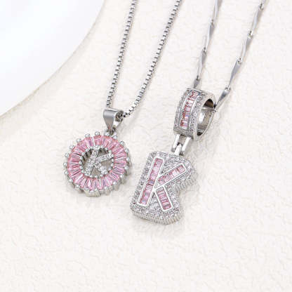【Limit Edition Color-Pink】2 Pack - Initial Letter Pendant Necklaces