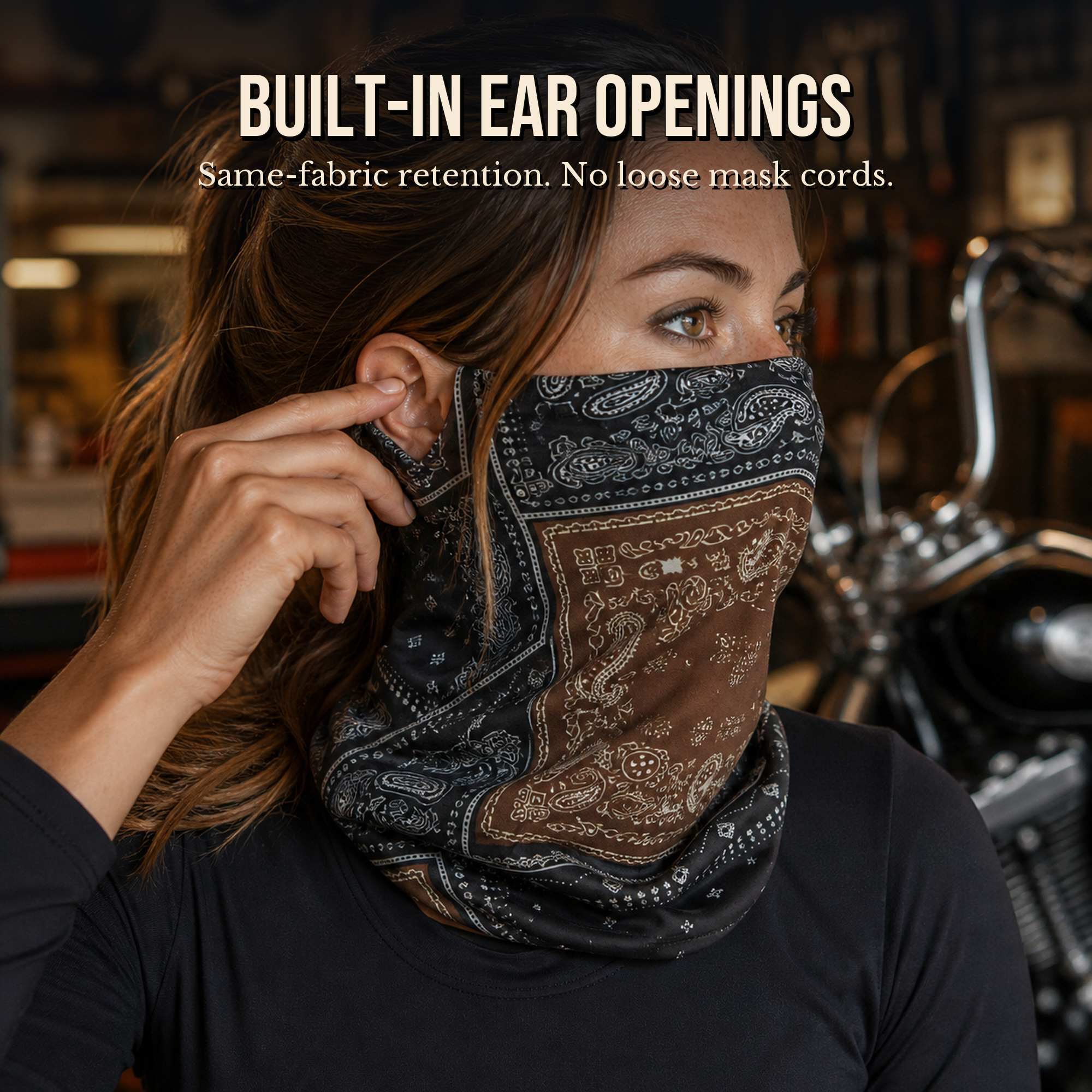 Close view of the built-in ear openings and open-top construction